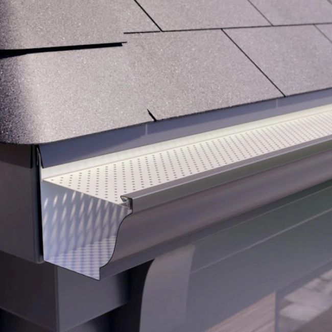 newly installed gutter with guards